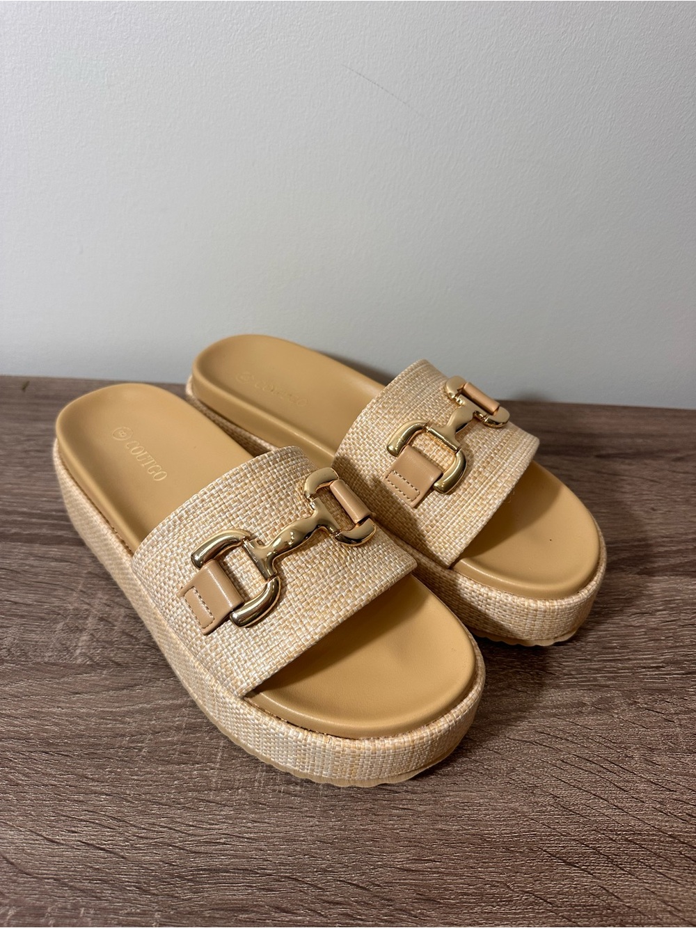 Raffia Look Platform Slides